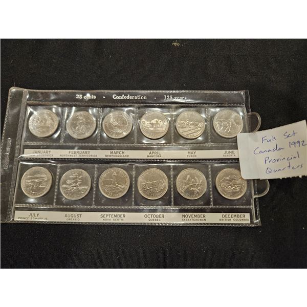 Full set of 1992 Canadian provincial quarters