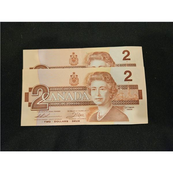2x 1986 Canada $2 bills