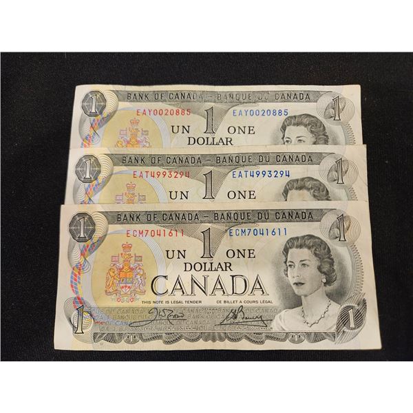 3x 1973 Canada $1 bills