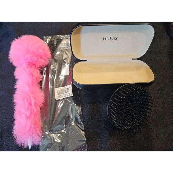 Guess glasses case, comb & fuzzy pen
