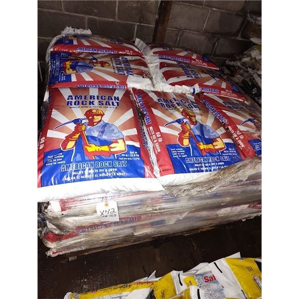 1 PALLET OF AMERICAN ROCK SALT, EACH BAG IS 50LBS