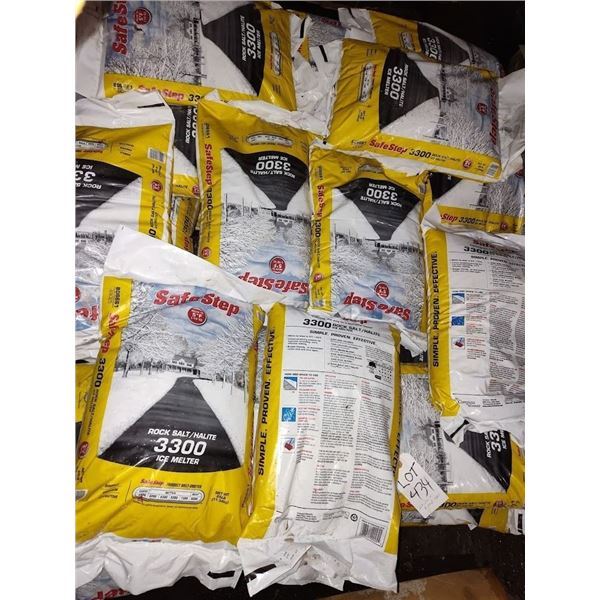 PARTIAL PALLET OF SAFESTEP ROCK SALT ICE MELTER, EACH BAG IS 25LBS.