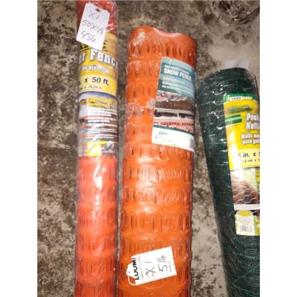 NEW ORANGE SNOW FENCE SET OF 2 ROLLS