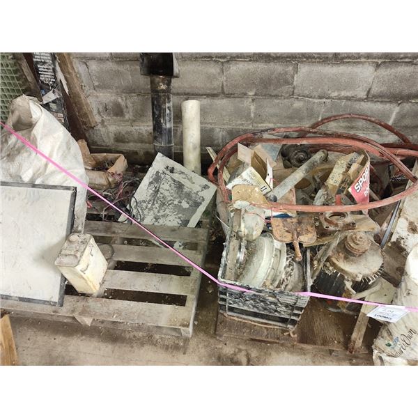PALLET OF ASSORTED GOODS, HOIST, AND OTHERS