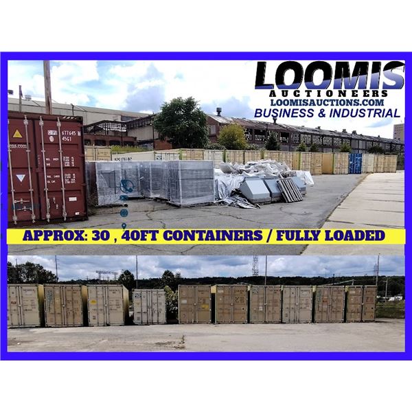 APPROX 30 X 40 FT CONTAINERS OF INVENTORY FULLY LOADED