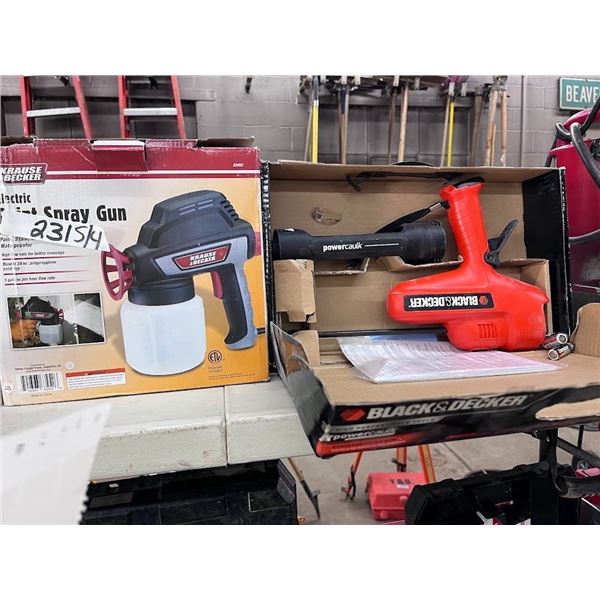 SET OF 4 CAULK GUN, ELECTRIC SPRAY PAINT CAN, ANGLE GRINDER, ETC