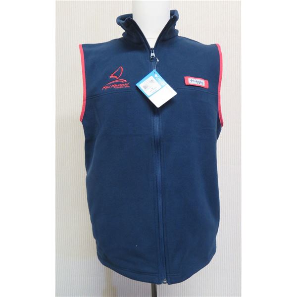 Men's Size XL Harborside Zippered Fleece Vest, Blue w/ Red Trim