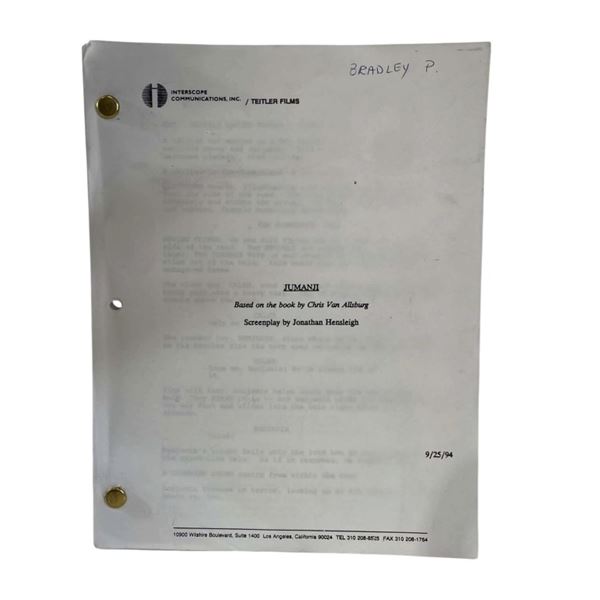 Jumanji (1995) - Bradley Pierce Used Script
