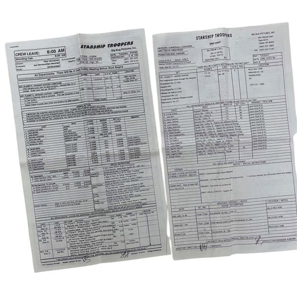 Starship Troopers (Phil Tippett Collection 1997) - Call Sheet Set