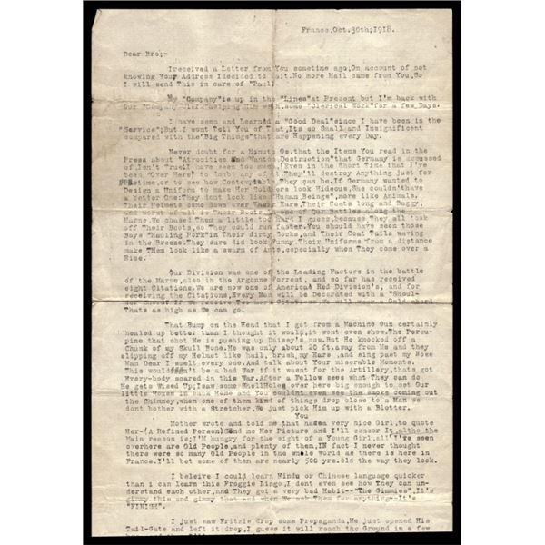 WWI U.S. Soldier’s Letter to Brother, France 1918