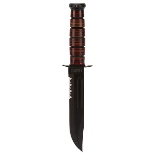 Ka-Bar USMC Serrated Edge Knife w Leather Sheath