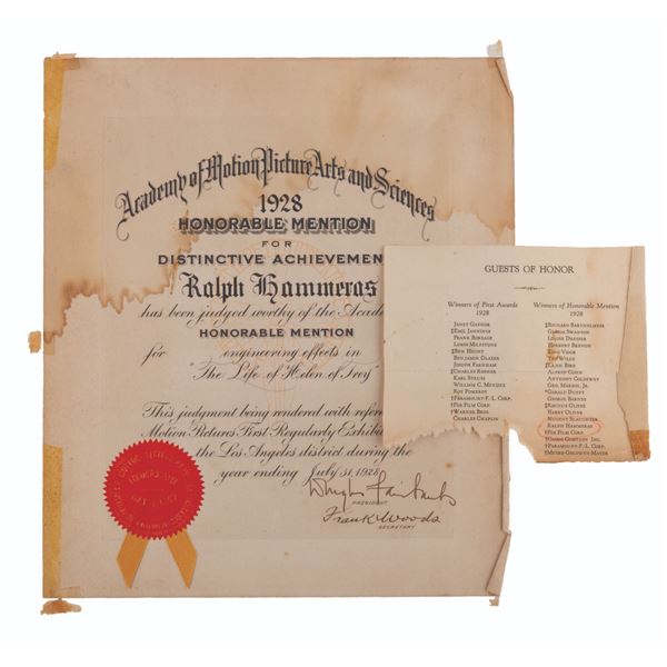 Ralph Hammeras' Honorable Mention Certificate from the 1st Academy Awards.