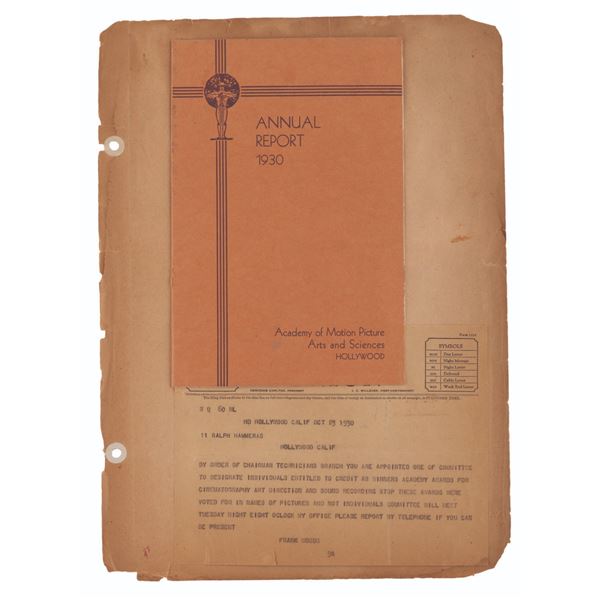 A 1930 Academy of Motion Pictures Annual Report and Ralph Hammeras Telegram.