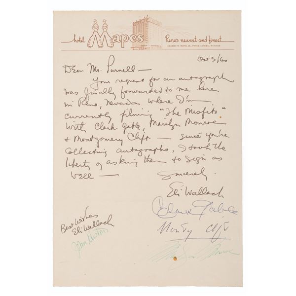 A Multi-Signed Letter from "The Misfits" Set.
