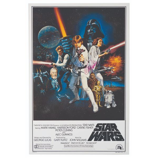 A Carrie Fisher Signed "Star Wars" One-Sheet.