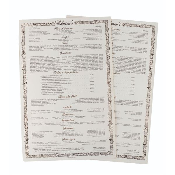 A Pair of Chasen's Restaurant Menus.