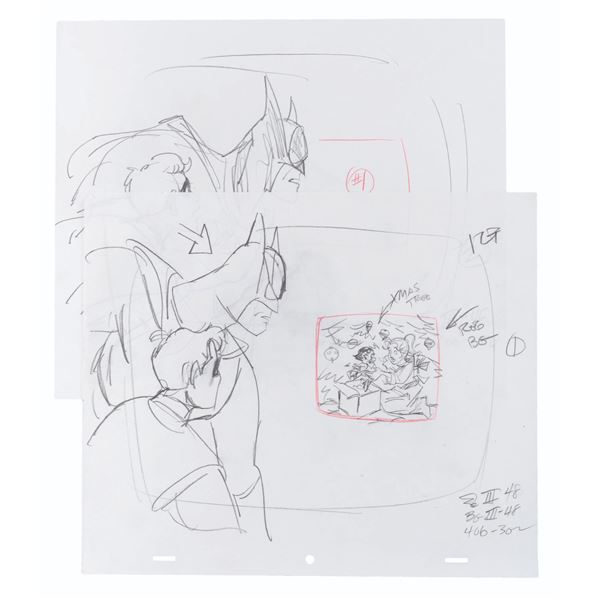 A Pair of "Batman: The Animated Series" Layout Drawings.