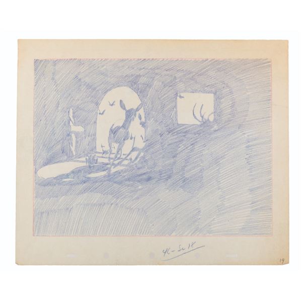 A "Snow White and the Seven Dwarfs" Background Layout Drawing.