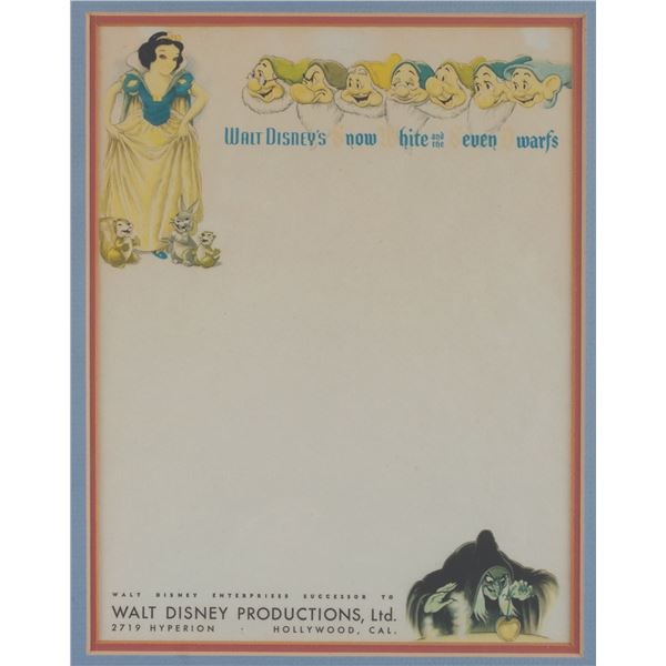 A Sheet of Disney Studio "Snow White" Letterhead.