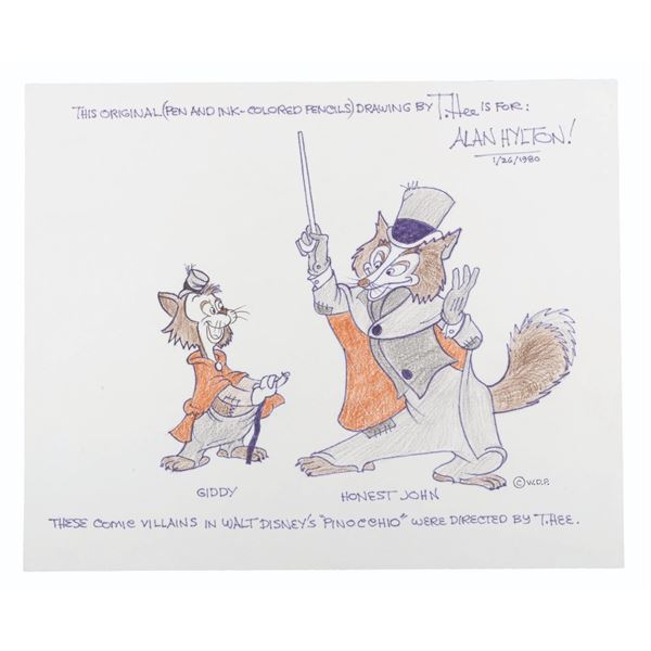 A T. Hee Drawing of "Pinocchio" Villains Honest John 