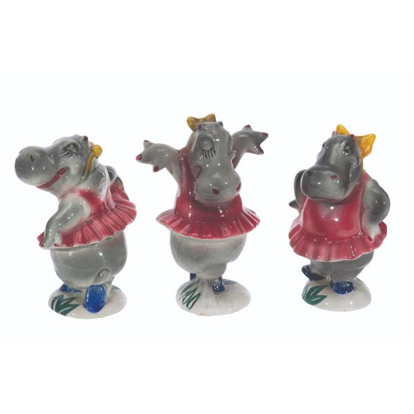 Three Vernon Kilns "Fantasia" Hippo Figurines.