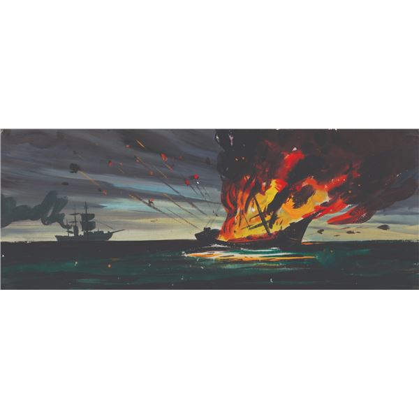 A "20,000 Leagues Under The Sea" Ship Exploding Concept Painting.