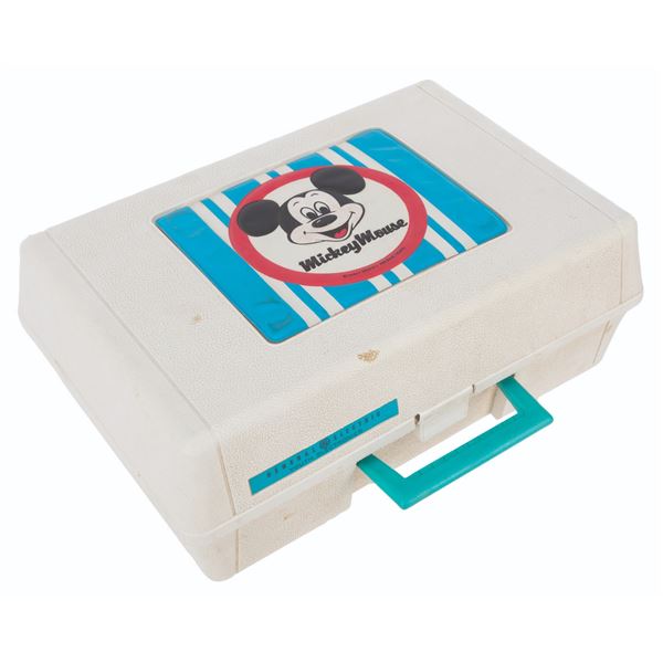 A Mickey Mouse Portable Record Player.
