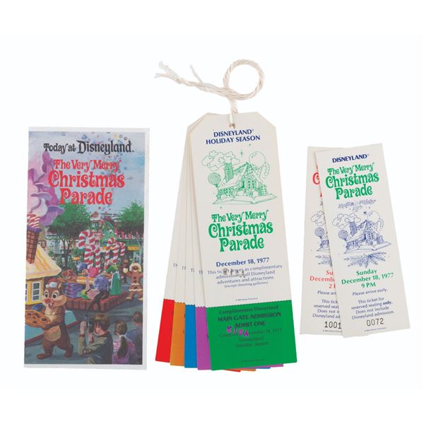A Set of Disneyland Very Merry Christmas Parade Tickets & Brochure.