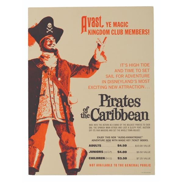 A 1967 Pirates of the Caribbean Disneyland Window Card.