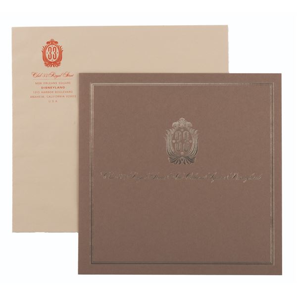 An Early Club 33 Brochure Cover and Envelope.