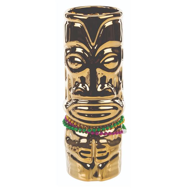 A Club 33 SHAG Gold Mardi Gras Tiki Mug with Beads.