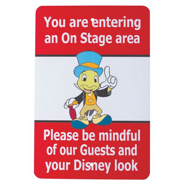 A Walt Disney World "Entering On Stage Area" Sign.