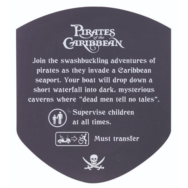 A Pirates of the Caribbean Ride Information Sign.
