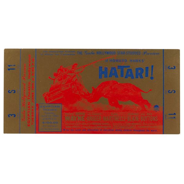 A "Hatari!" Hollywood Friends of Africa Charity Preview Ticket.