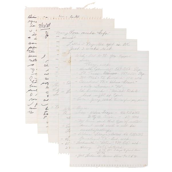 A Lana Turner Estate Handwritten Note Collection.