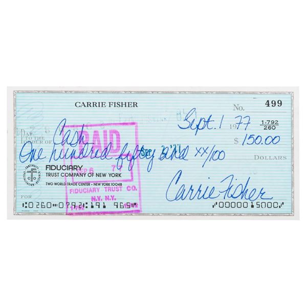 A Carrie Fisher Signed Check.