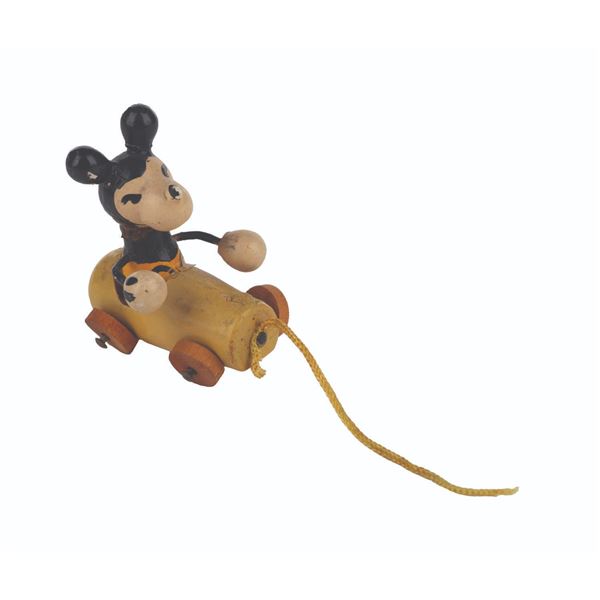 A Miniature Mickey Mouse in Car Pull-Toy.