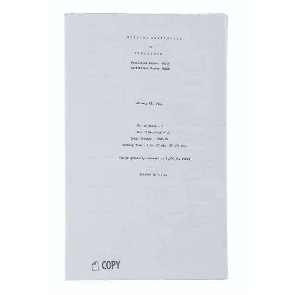 A"Pinocchio" Cutting Continuity Script.