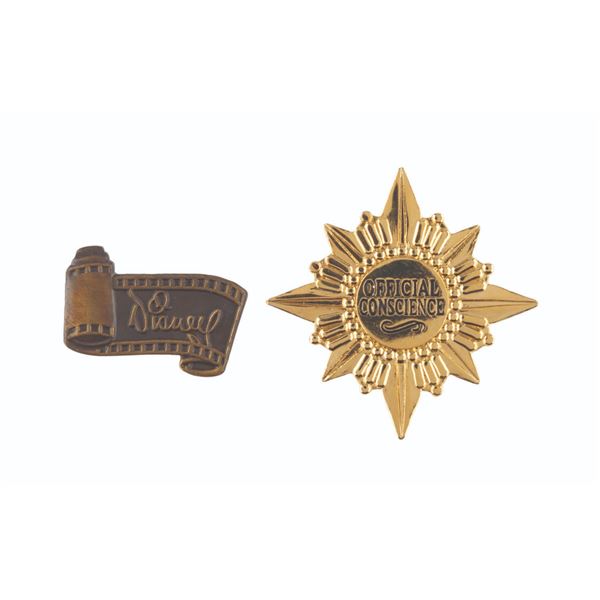 A Pair of WDCC"Official Conscience" & Disney Film Scroll Pins.