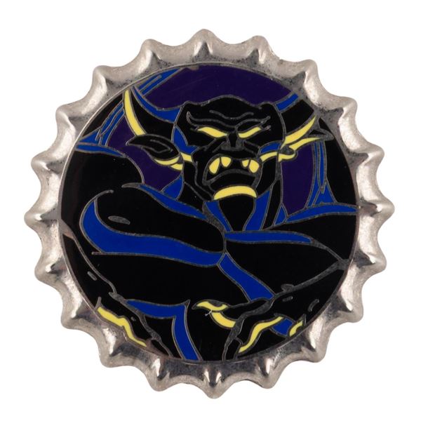 A Chernabog Bottle Cap Pin.