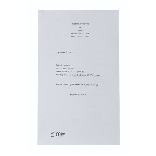 A"Dumbo" Cutting Continuity Script.