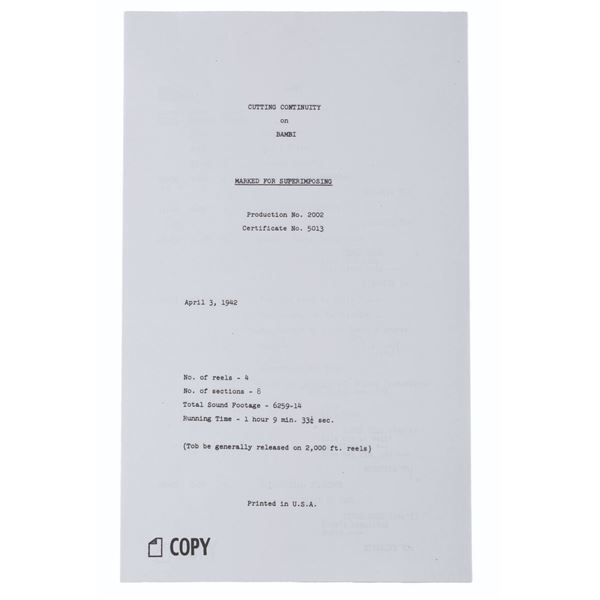 A"Bambi" Cutting Continuity Script.