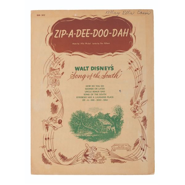 Sheet Music for"Zip-A-Dee-Doo-Dah" from "Song of the South."