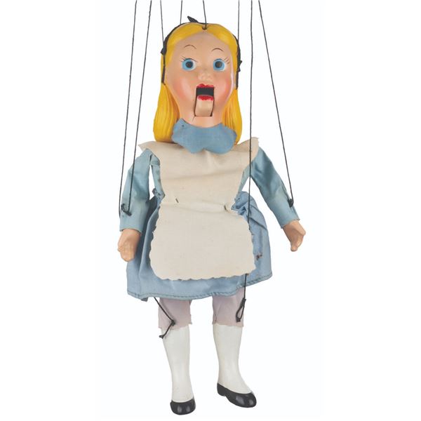 An"Alice in Wonderland" Marionette with Box.