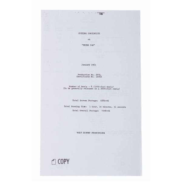 A"Peter Pan" Cutting Continuity Script.