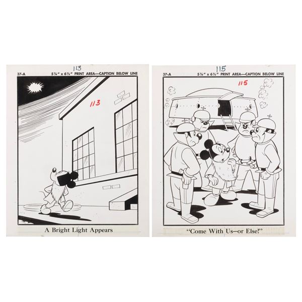 A Pair of 1968 Mickey Mouse Big Little Book Original Drawings.