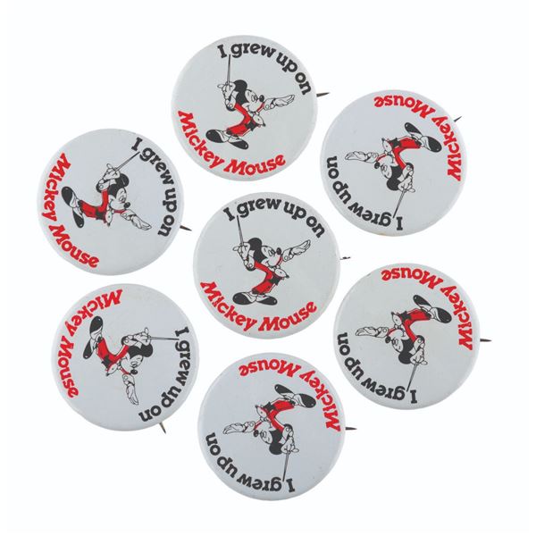 A Collection of"I Grew Up On" Mickey Mouse Buttons.