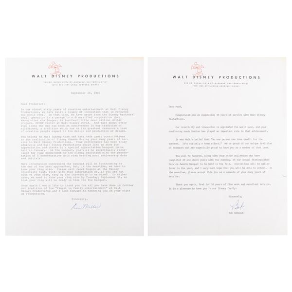 A Ron Miller Signed Walt Disney Productions Letter.