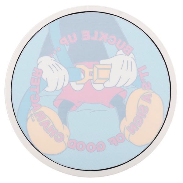 A Mickey Mouse "Buckle Up" Car Decal.