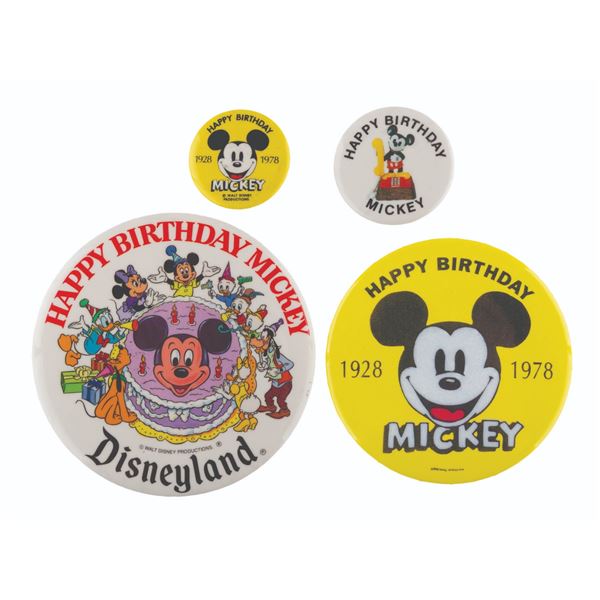 A Collection of"Happy Birthday Mickey" Buttons.